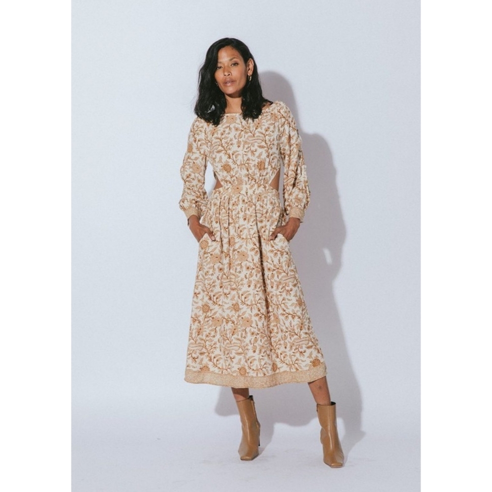 Cleobella | Gracey Cutout Midi Dress Floral Autumn Block Print NEW Size Medium